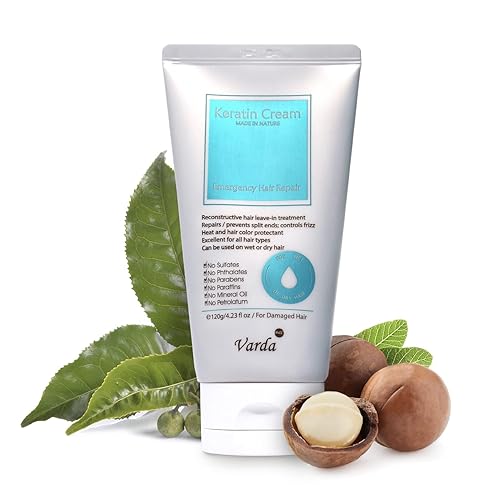 Varda Crema de queratina para reparación del cabello de emergencia 4.23Fl Oz Tratamiento sin enjuague