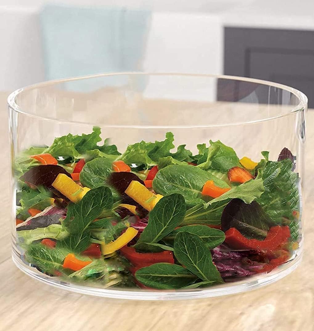 Le'raze Large Glass Salad Bowl - Mixing and Serving Dish - 120 Oz. Clear Glass Fruit Bowl