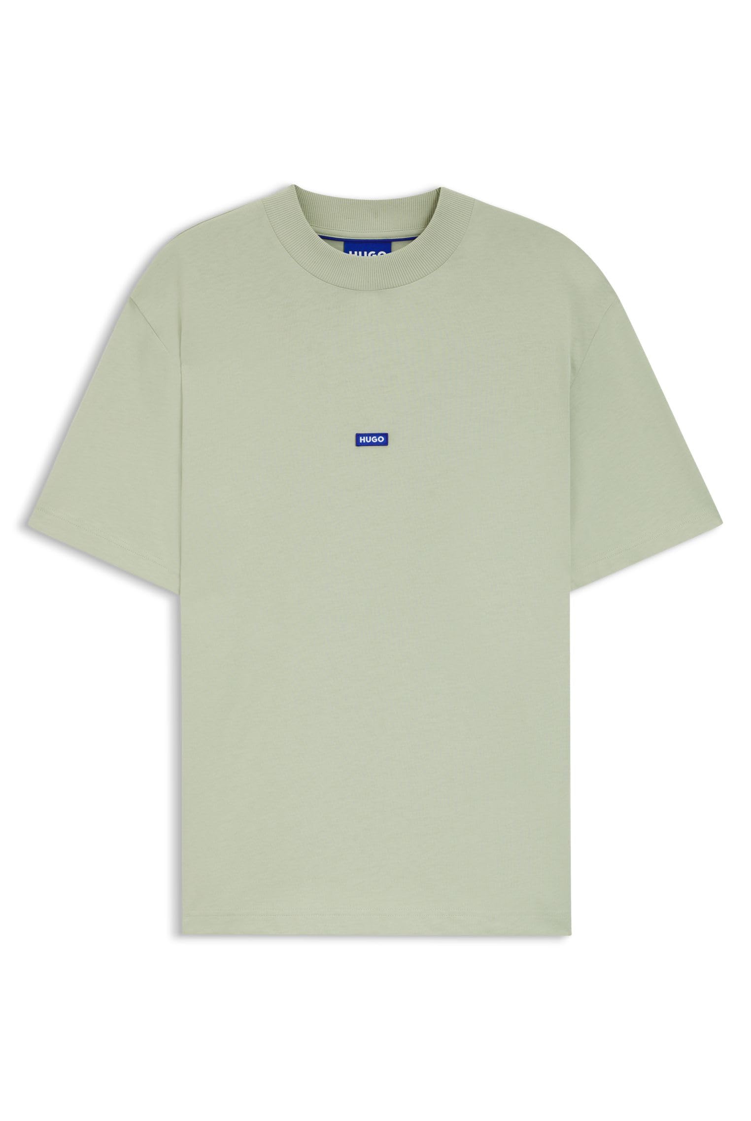 HUGO Mens Nieros Cotton-Jersey T-Shirt with Logo Badge