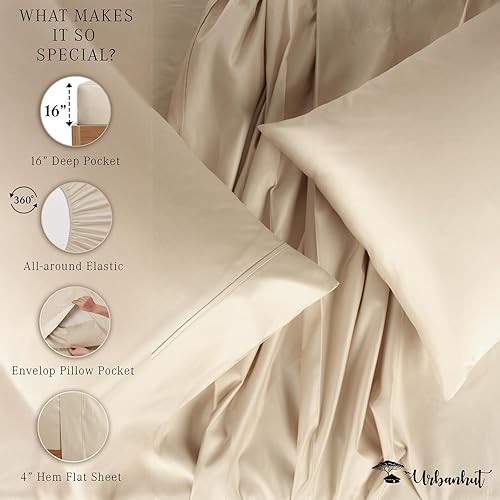 Miniatura 5 de URBANHUT Juego de sábanas de 100 % algodón tamaño Queen (4 piezas), 700 hilos, sábanas de lujo suaves para cama tamaño Queen, sábanas de hotel de