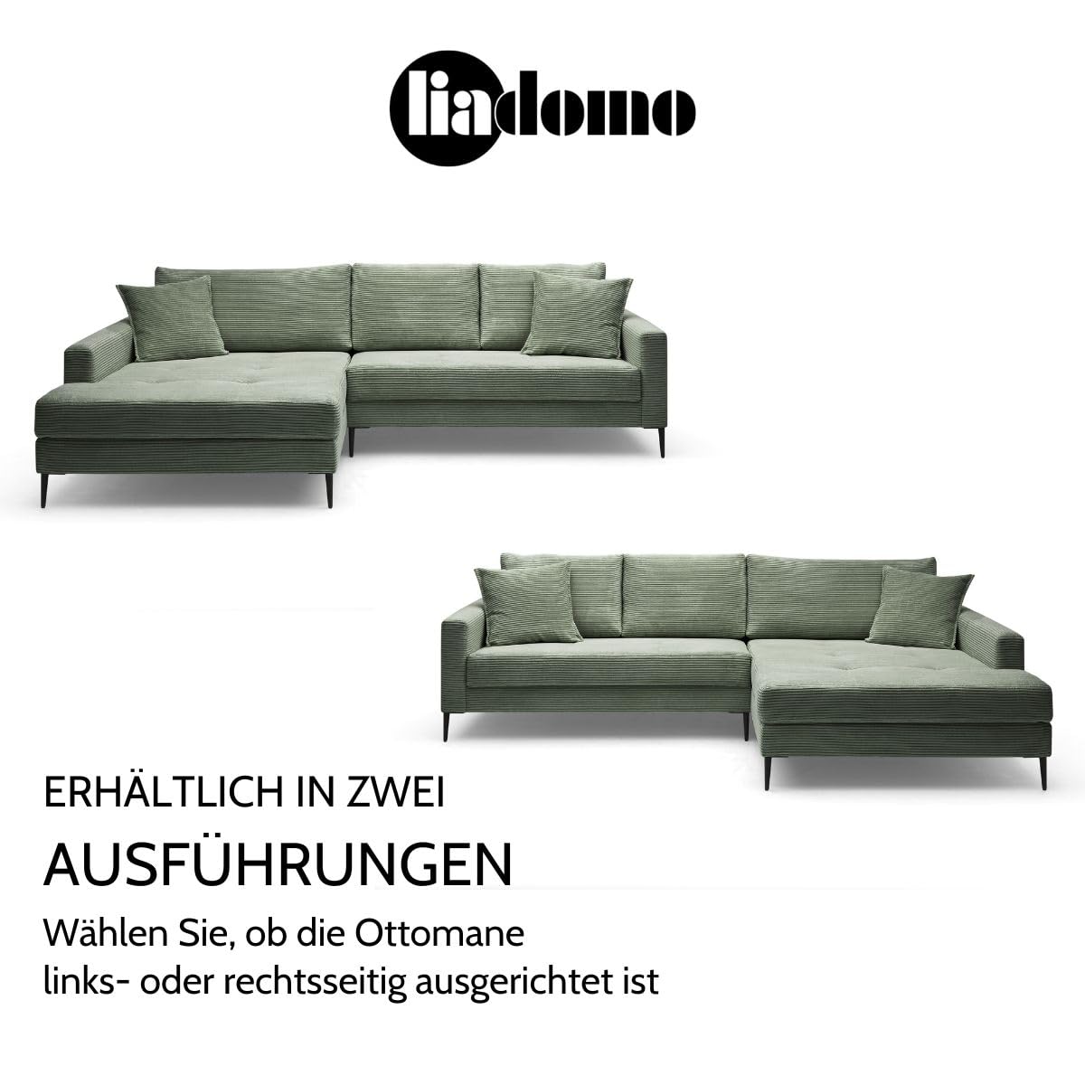 Ecksofa Hilary, Ottomane rechts, grün
