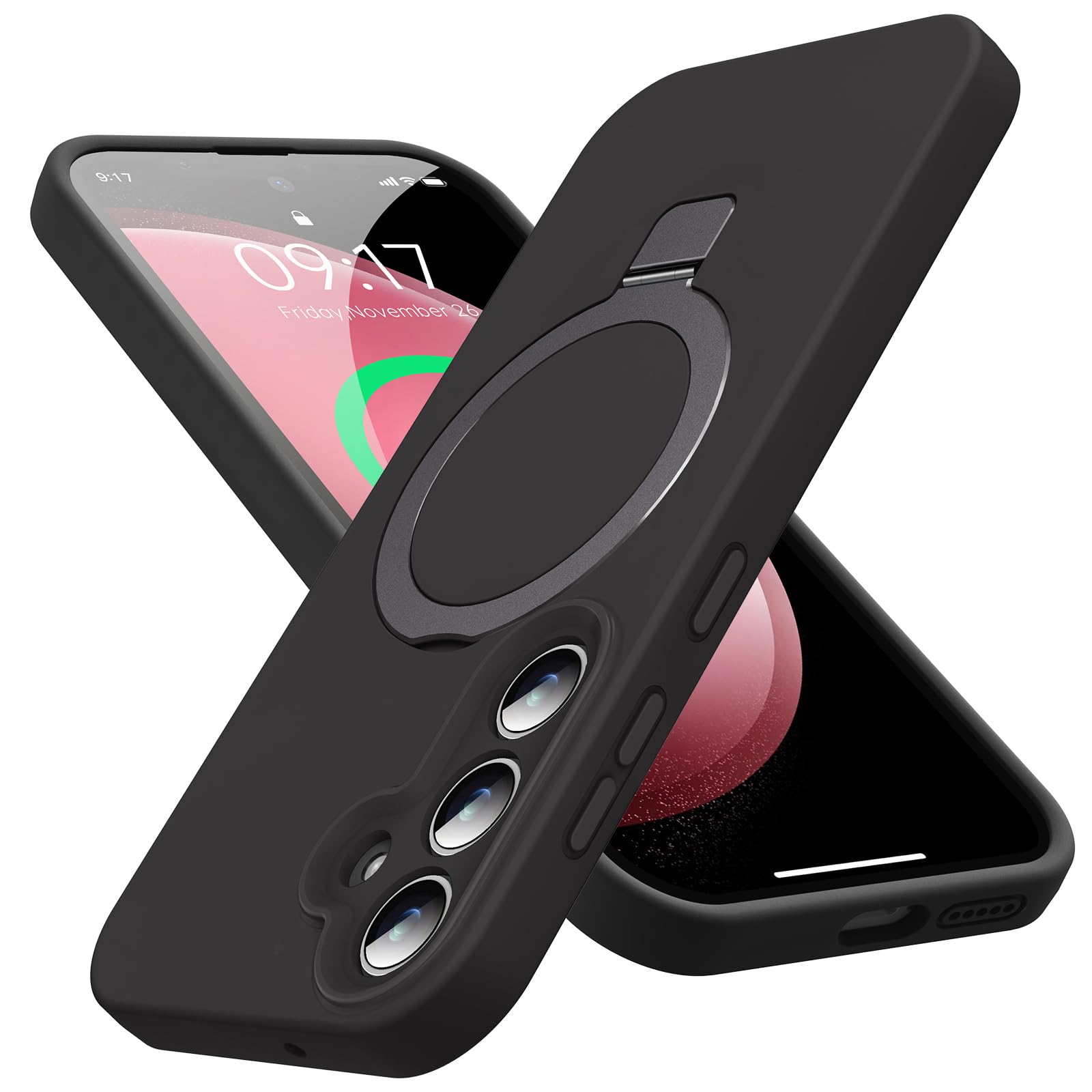 KMAMBAG Mag-Ring for Galaxy S23 Case, Liquid Silicone [Moisturizing Factor] Exreme Soft Slim Phone Case with Stand [Compatible with Mag Safe] for