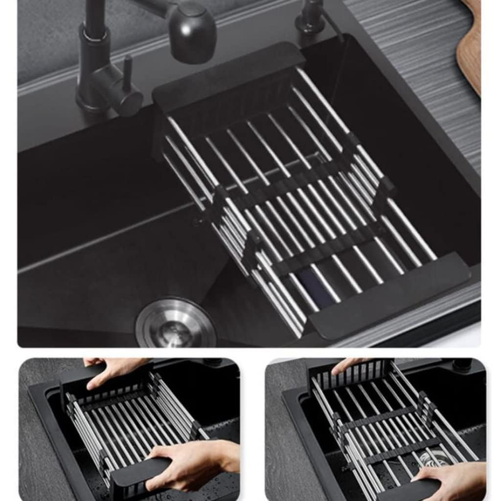 Lavello da Cucina sottotop a Una Vasca - Acciaio Inossidabile Nero Design Compatto salvaspazio per Camper Van Bar Include sifone 38x30cm