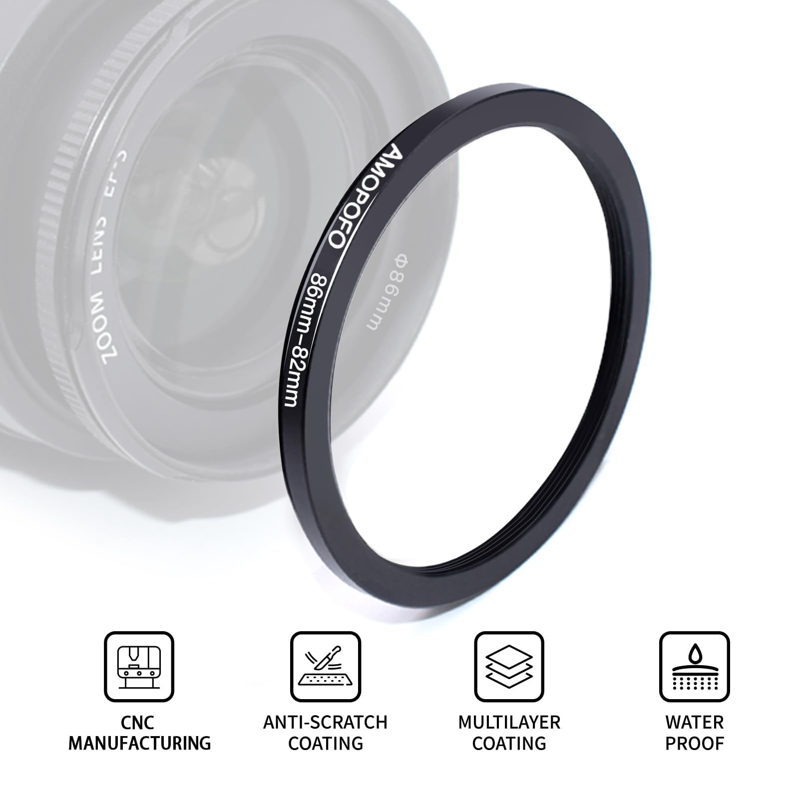 86mm to 82mm Step-Down Ring Filter adapter/86mm to 82mm Camera Filter Ring for 82mm UV, ND, CPL Filter,Step-Down Ring(86mm-82mm) — view 2