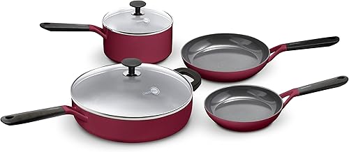 GreenPan SmartShape - Juego de 6 ollas y sartenes de cerámica saludable, antiadherente, sin PFAS, apto para lavavajillas, rojo