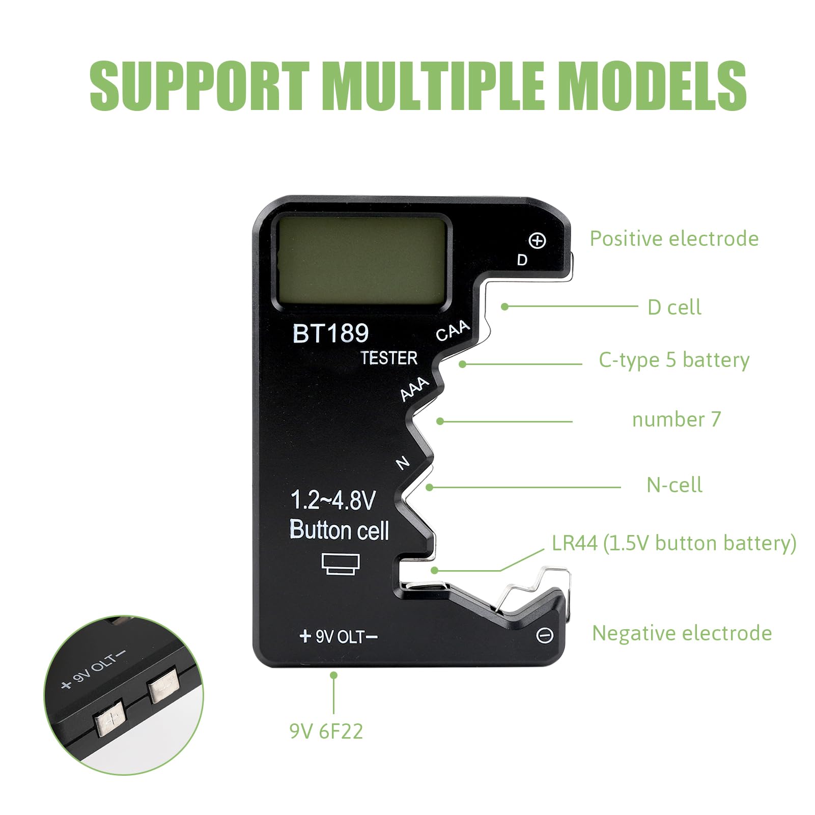 Mini Testeur de Piles Numérique, Testeur de Pile Universel en ABS avec Écran LCD Haute Définition pour Types D CAA N LR44 9V 6F22 pour l'Utilisation la Gestion de Énergies dans Appareils Électroniques