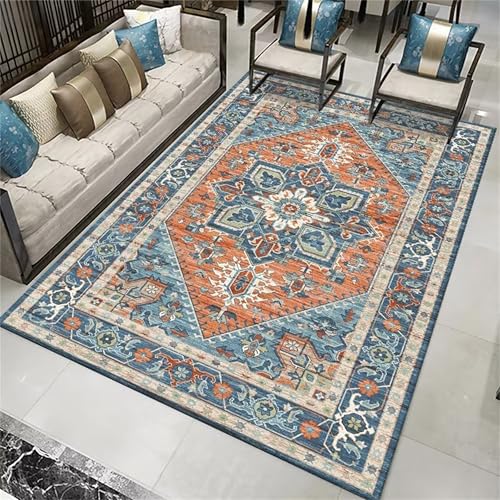 PEIHUODAN Alfombras De Salón Dormitorio, Alfombra Decorativa Estilo Floral Vintage, Mesa Centro La Sala Estar Bajo Tradicional Oriental Taquigrafía Antideslizantes Fáciles Limpiar (Color 5,100x120cm)