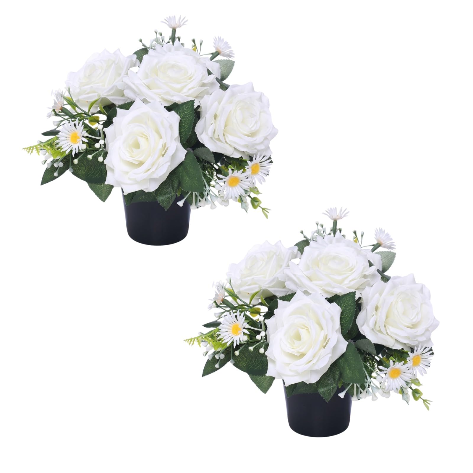 Homesecret Pack 2 Artificial Flowers for Graves 25cm | White Foilage Flower Pots | Perfect for Enhancing Memorial & Cemetery Decor | Improved Design for Funeral Elegance & Lasting Tribute. โ image 1