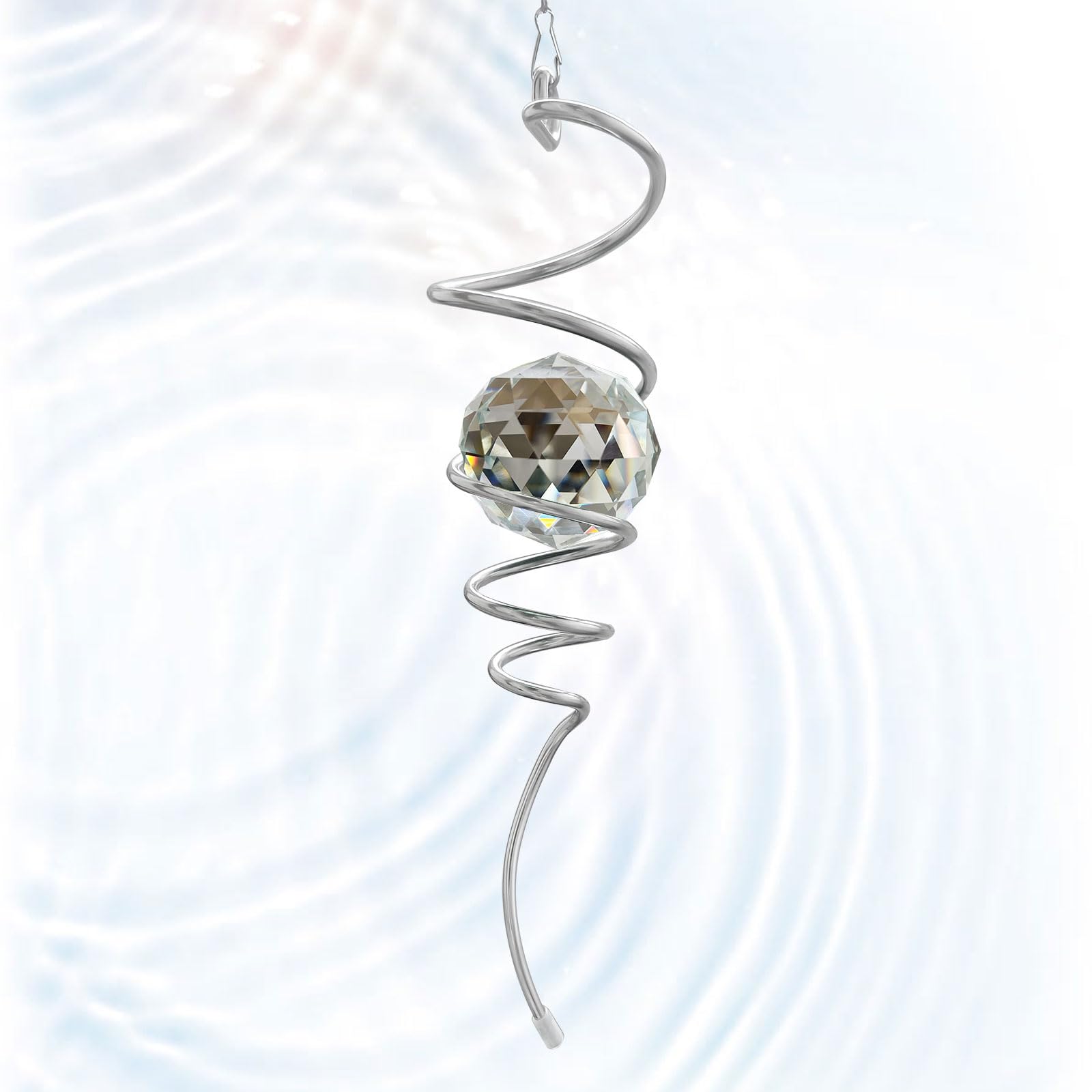 Eiryhope Gazing Ball Spiral Tail, Wind Spinners Stabilizer with Swivel Hook & Clear Crystal Ball, Hanging Suncatcher Decoration, Rainbow Maker Indoor