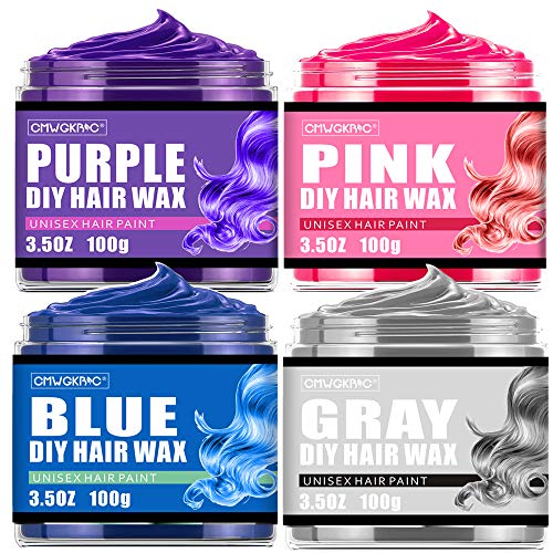 Temporary Hair Color for Kids Pink Blue Purple Silver Natural Hair Color Wax Mud,Washable Hair Wax Color Hair Dye for Women,Men,Kids Christmas Gifts for Kids Halloween Party Cosplay Club,4 Colors