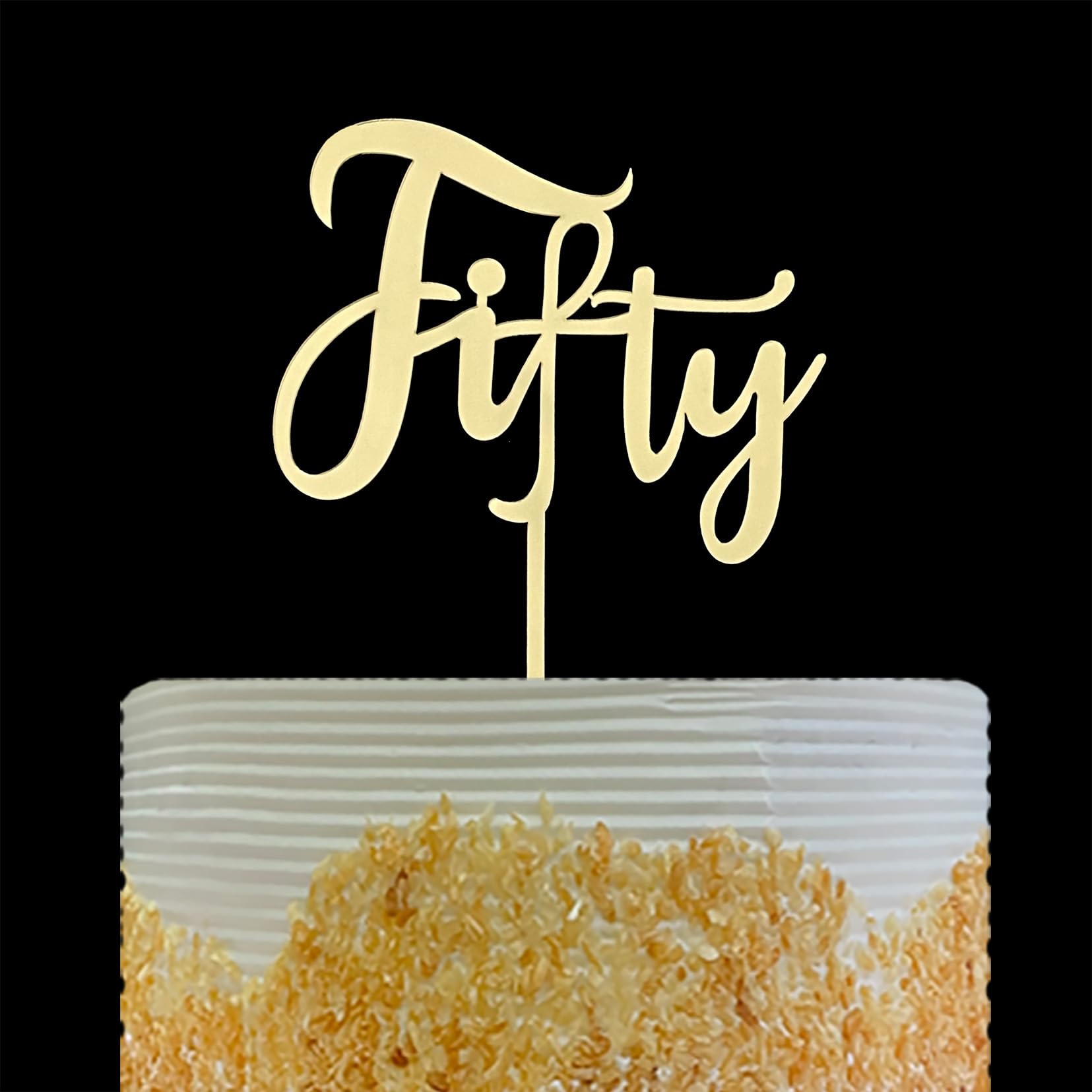 OIXCMNJQ Fifty Cake Topper, 50th Birthday Cake Topper, Happy 50 / Cheers to 50 Years Old / 50th Anniversary Party Decorations Supplies, Mirror Gold
