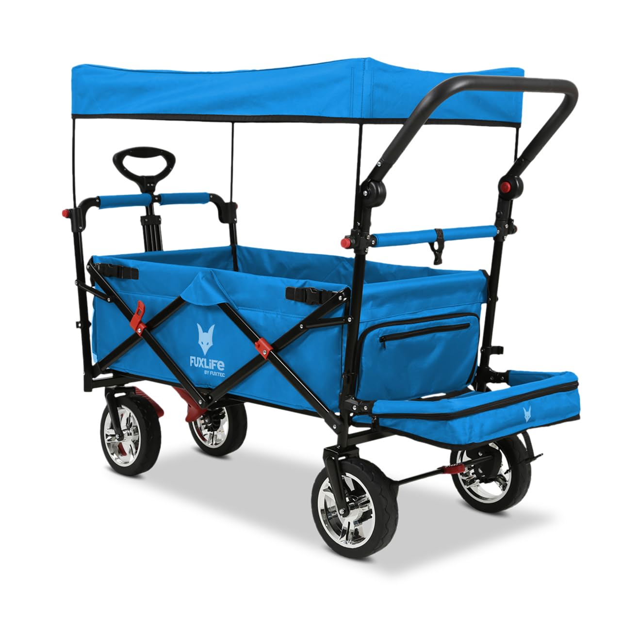 FUXLIFE Bollerwagen FX-CT800 Komfort faltbar - Türkis • Kinder Transportwagen mit Sonnendach • gepolsterte Innenraumverlängerung • robuste Räder • kompakt klappbarer Handwagen
