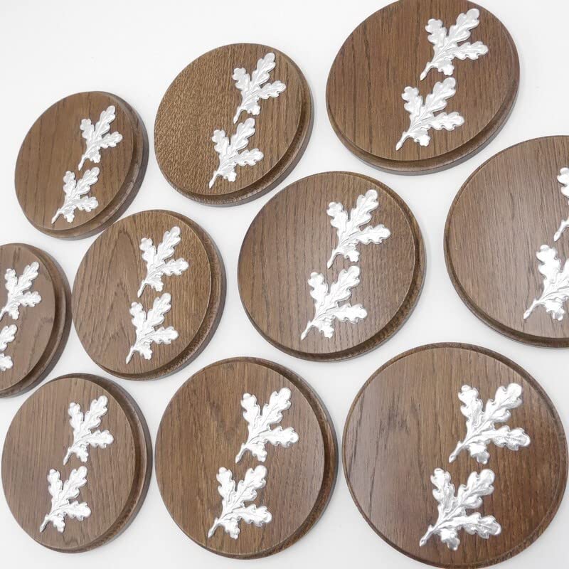 Generisch 10 placas de cuña redondas marrón AF 13 cm con 20 hojas de aluminio de roble, tabla cuña, tabla de especias, cartel trofeo.
