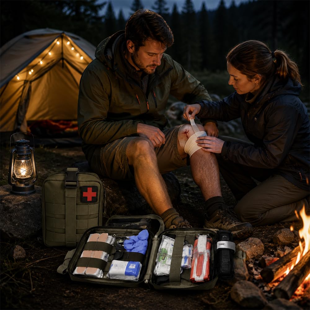 Kit Pronto Soccorso Militare, 61 Pezzi Kit di Primo Soccorso per Esterni per Campeggio, Escursioni, Casa Borsa di Pronto Soccorso Trauma First Aid Kit per Campeggio, Escursionismo e Uso Domestico