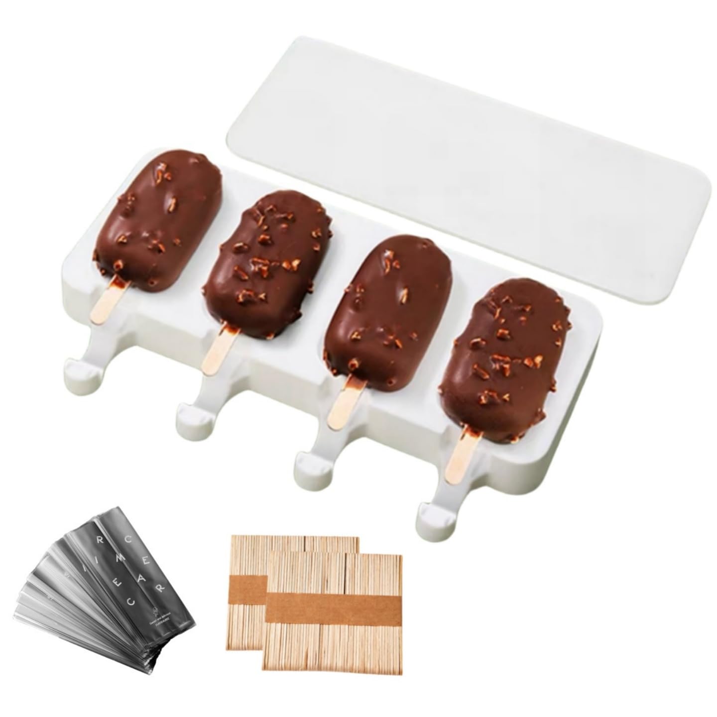 Silicone Popsicle Molds Set, Cakesicle Molds Silicone, Cake Pop Molds, Ice Cream Molds with 100 Wooden Sticks and 100 Bags, BPA Free (Large Size)