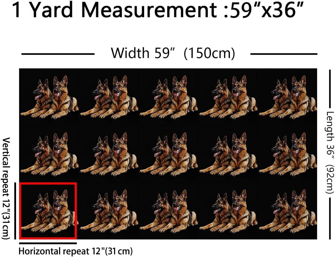 Erosebridal German Shepherd Fabric by The Yard,3D Print Dog Upholstery Fabric,Pet Animal Decorative Fabric for Kids Girls Boys,Rustic Farmhouse Pug Indoor Outdoor Fabric for Quilting Sewing,3 Yards
