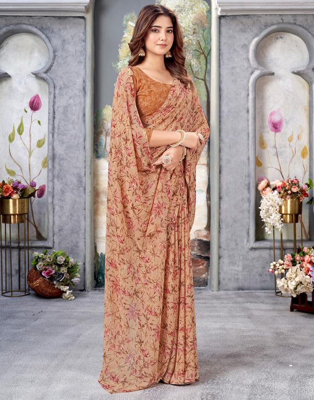 Image of SIRIL Women's Floral Printed Georgette Saree With Unstitched Blouse Piece