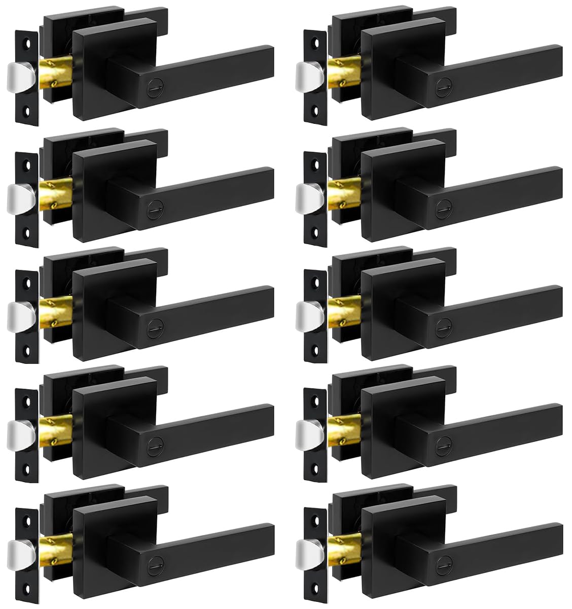 KAMOTA Privacy Door Levers 10 Pack Matte Black Door Handles Bed and Bath Door Locks Interior Keyless Locksets