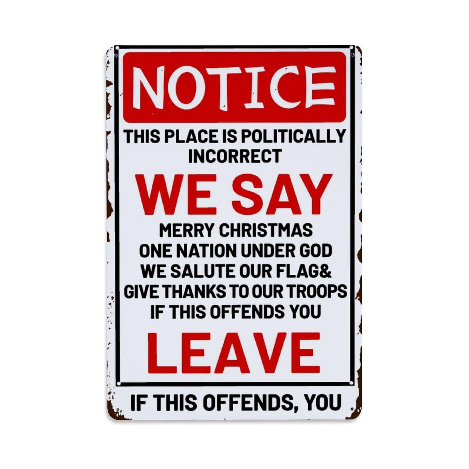 Jdfenggu Vintage Notice Politically Incorrect Christmas Sign Retro Metal Tin Sign, Decor Art Poster For Bar, Home, Man Cave, Kitchen, Laundry Room Gift 8X12inch