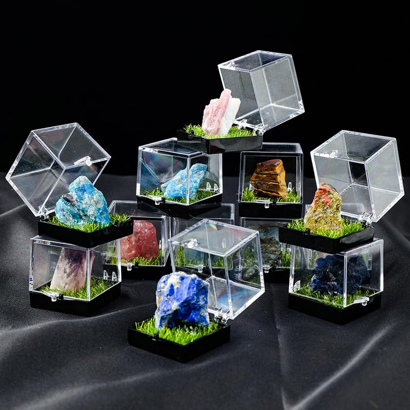 Namzi 2 Pieces of Natural Light Blue Crystal raw Stone Mining Label Box Ornament, Crystal raw Stone Children's Mining Science Popularization Teaching Gift Ornament