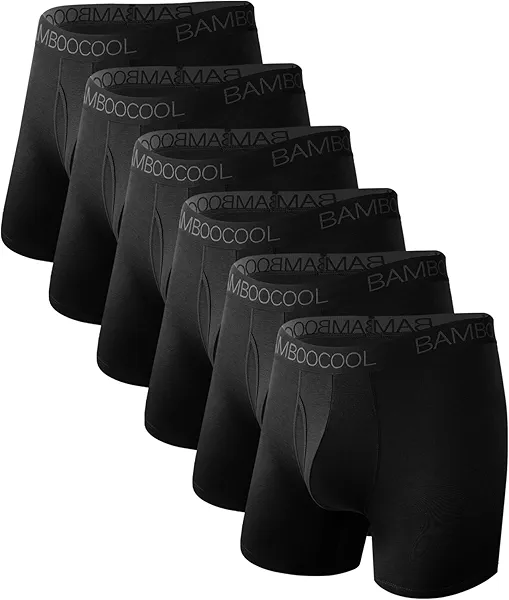 BAMBOO COOL Moisture-Wicking Soft Men's Underwear Boxer Briefs for Men With Open Fly Pouch (6 pack) L