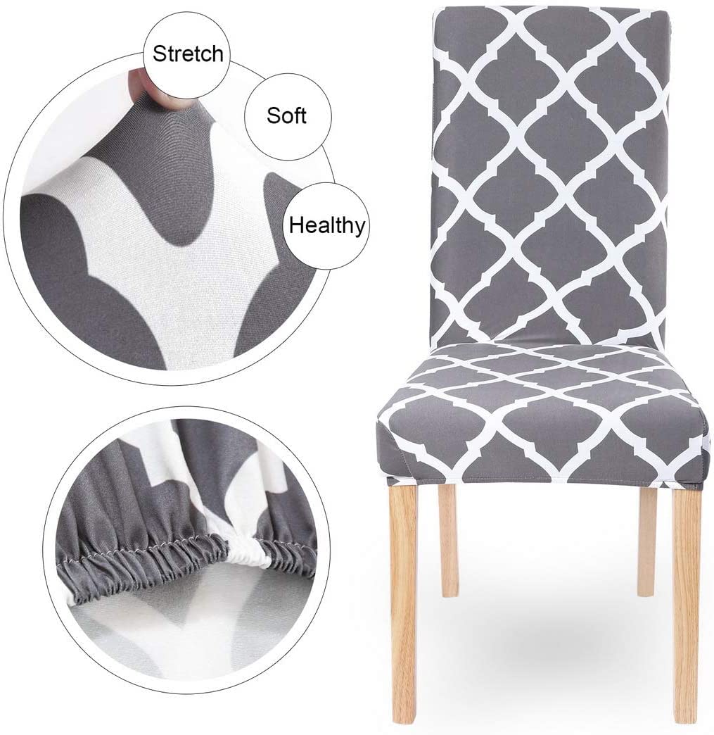 Grey Elastic Chair Cover - Protect Dining Chairs -6