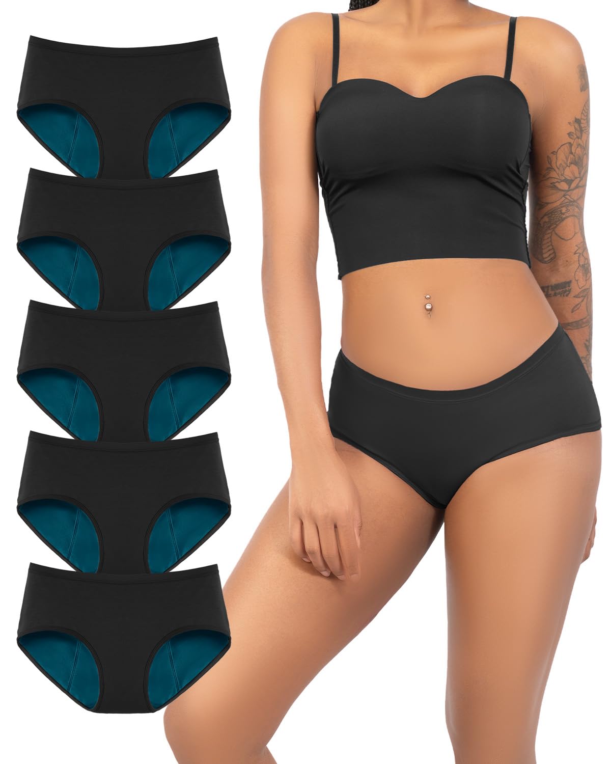 TIICHOO Period Underwear for Women Heavy Flow Soft Menstrual Panties Teens Ladies Leakproof Incontinence 5 Pack