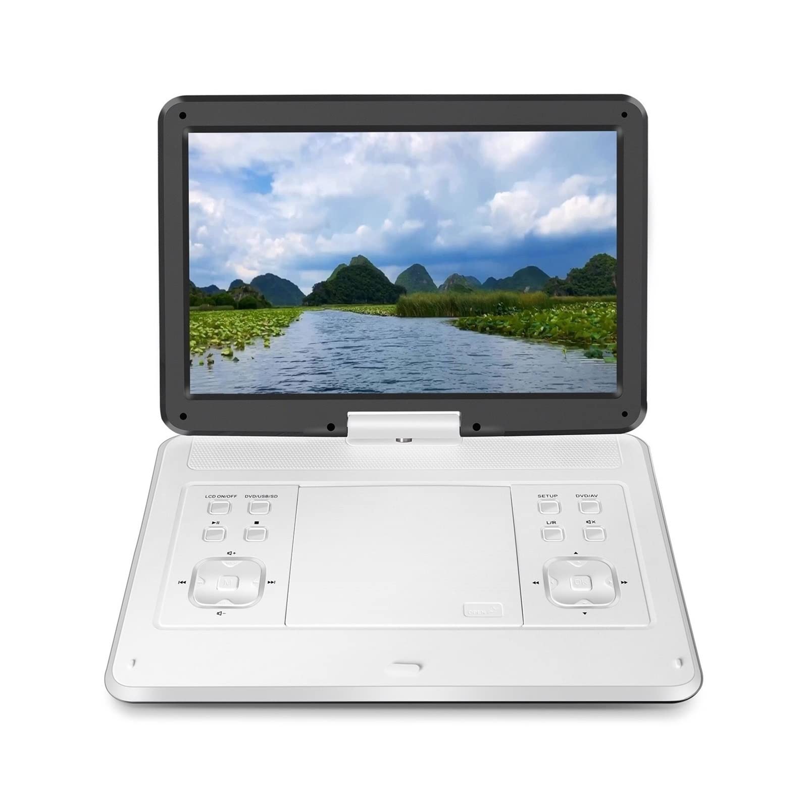 Lecteur DVD Portable, Écran Rotatif HD Lecteur DVD CD Jeu Super Mince Batterie intégrée Maison Portable Mobile Disque 3D vidéo Machine Haut-Parleur TV, Prend en Charge Plusieurs Médias(Blanc)