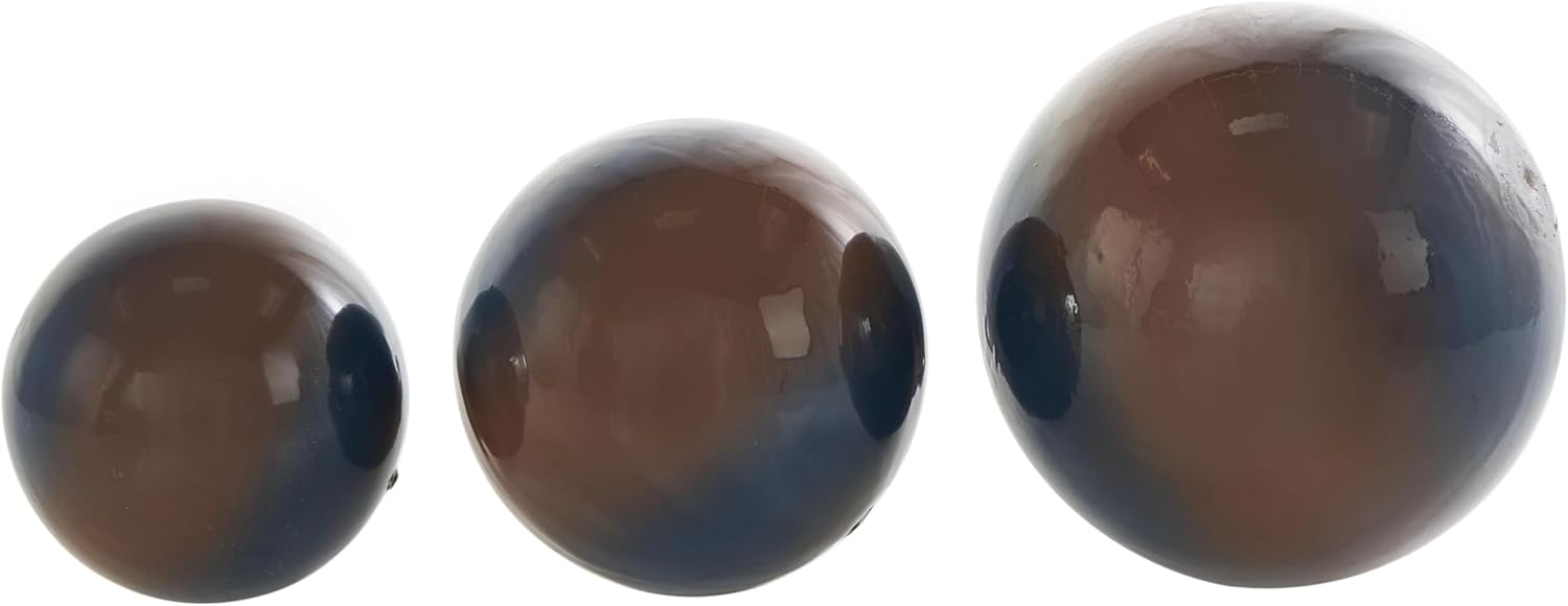 Deco 79 Plastic Decorative Orbs & Vase Filler Abstract Brushed Decorative Balls with Brown Stripe, Set of 3 Vase Filler 6", 5", 4" W, Blue