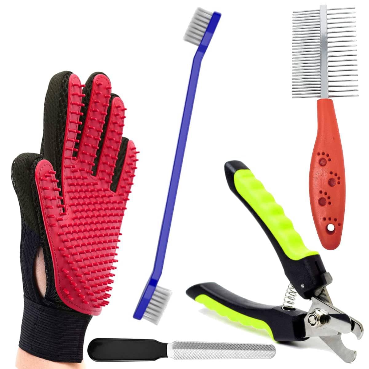 Dog Grooming Kit - Dog Nail Clippers with Filer + Dog Toothbrush Kit + Hairs Straightening Double Side Comb for Puppies and Dogs + Pet Grooming Glove for Dog, Puppy, Cat and Kitten - 4 in 1 Dog Combo (B09K81C2WF) Amazon Price History, Amazon Price Tracker