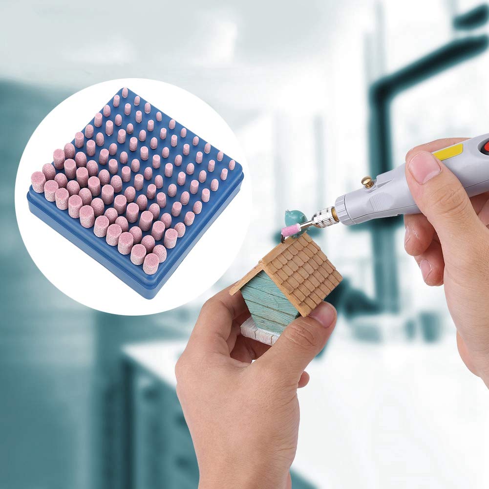 QANYEGN 100Pcs Grinding Wheel Head Pink Sets, Alumina PA Abrasive Stone Tool, Polishing Set 80 Grit 3mm Shank