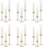 Vista 1 de NUPTIO Hurricane Glass Candles Holder: 18 Pcs Gold Taper Candle Stick Holder Bulk - Modern Candlestick Decor with Tall Ribbed Chimney Sleeve for