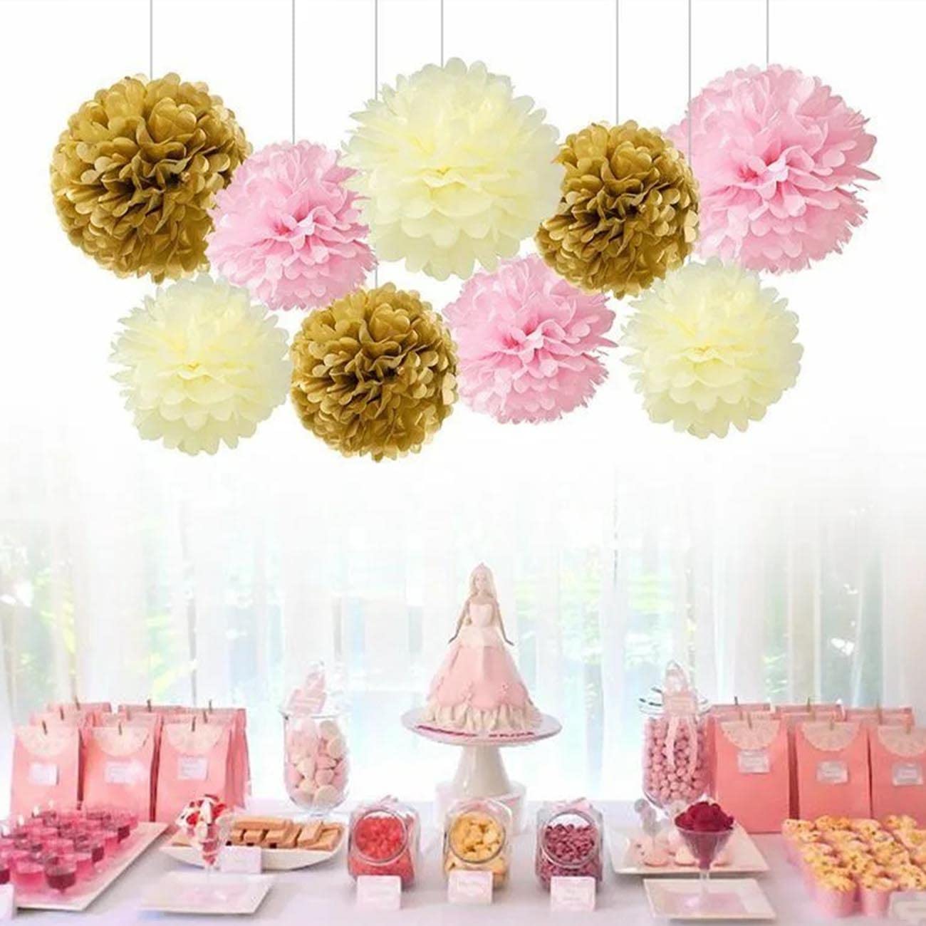 ZYOOO Lot De 12 Pompons En Papier De Soie Jaunes - Décoration Fête 25,4 Cm Et 30,5 Cm