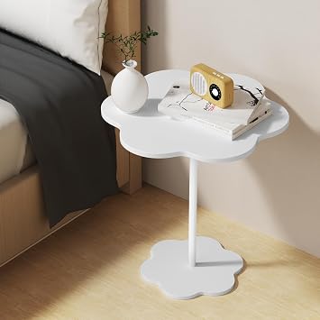 Small Coffee Table, Flower Shaped Desktop Tea Table, Modern Style End Table, Living Room Center Minimalist Display Coffee Table Easy Assembly White