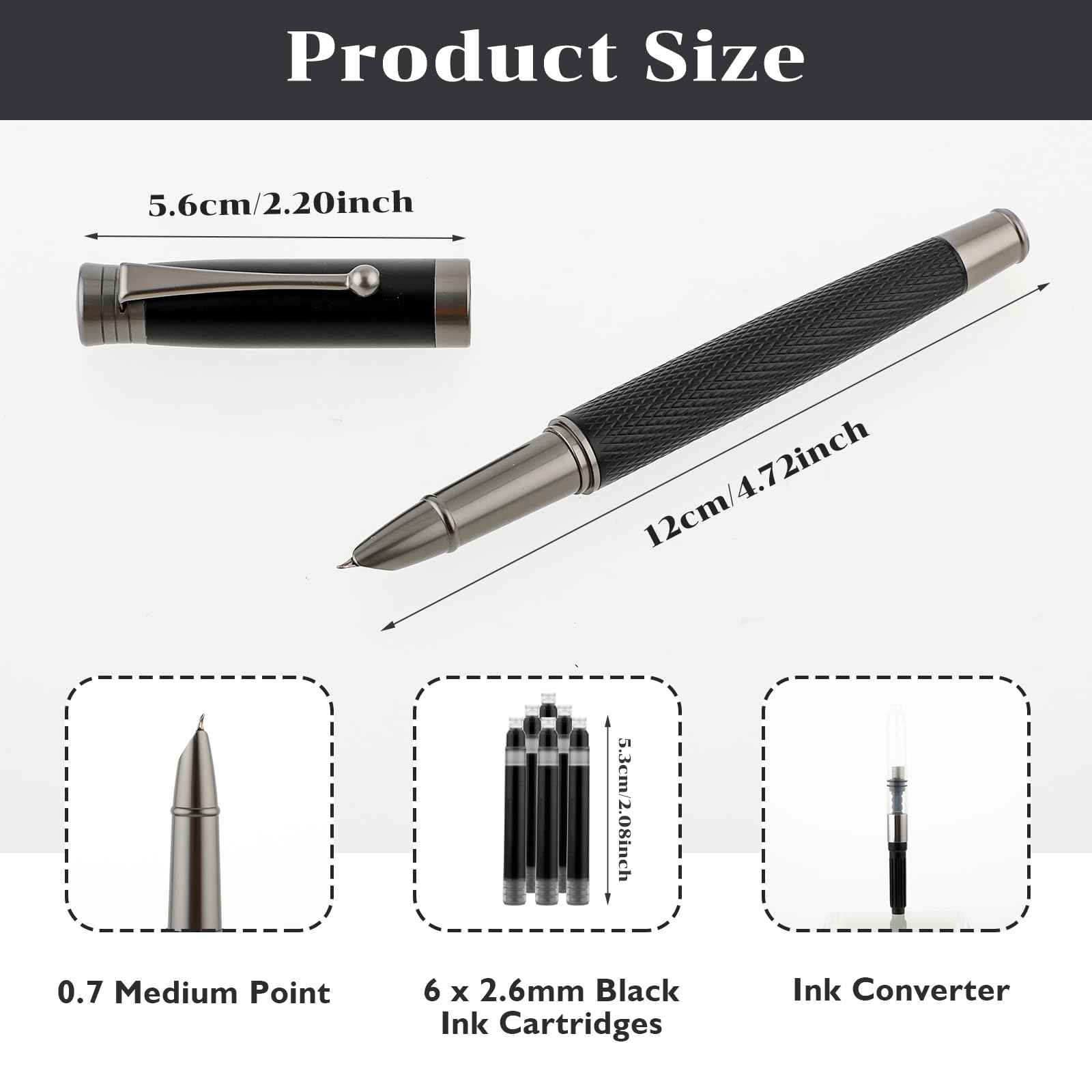 TIESOME Füllfederhalter Set Aus Metall – 0,5 Mm Iridiumspitze, Inkl. 6 Tintenpatronen & Konverter, Für Kalligraphie & Schreiben
