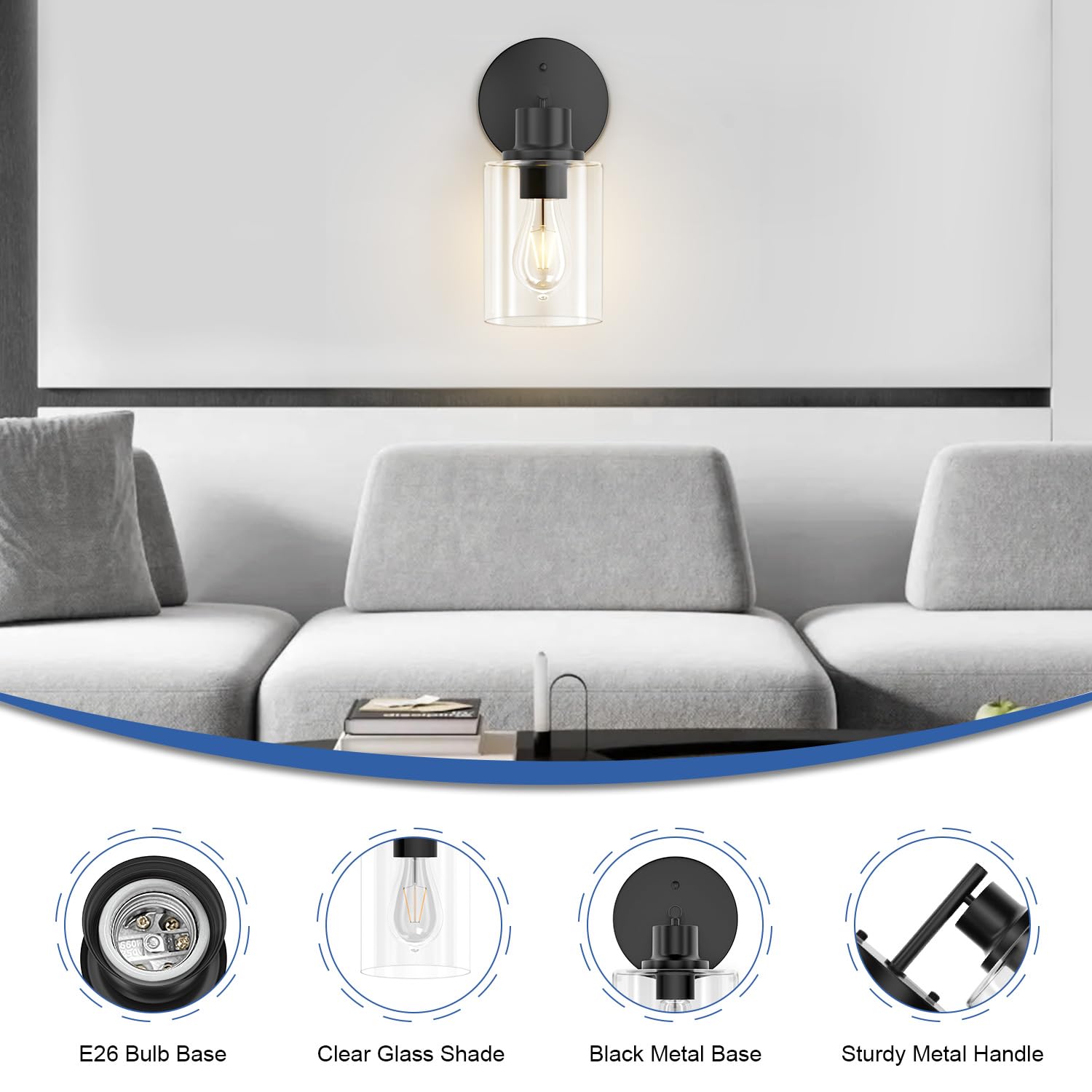 GORDNWE 1-Light Bathroom Wall Sconce – Brushed Nickel With Clear Glass Shade, Dimmable - View #7