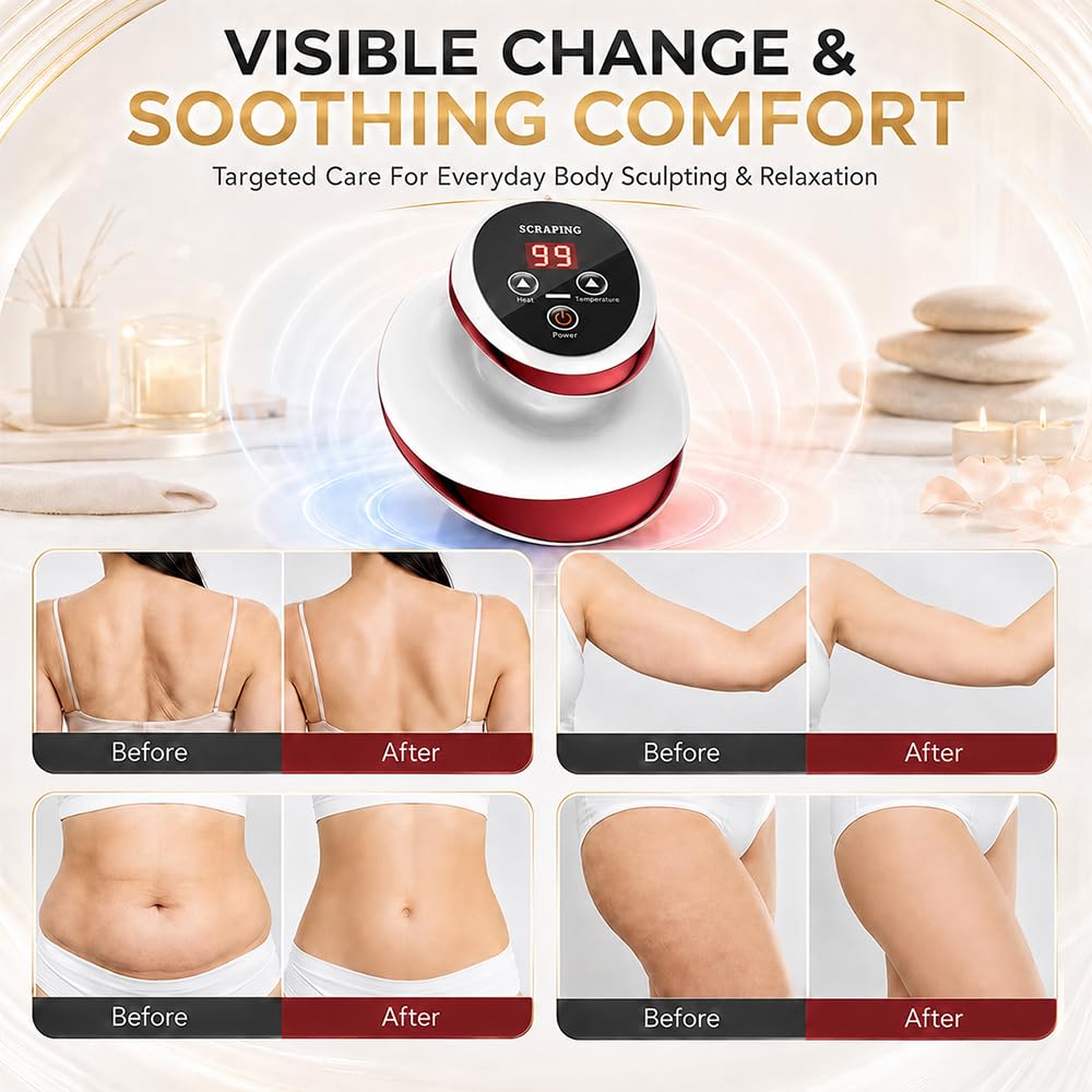 Masajeador Anticelulitico Reductor, 4 En 1 Maquina Anticelulitis con Terapia de Calor, Portátil Ventosa al Vacío y Gua Sha, Masajeador Celulitis Vacumterapia, Aparato Celulitis Electrico (Rojo)