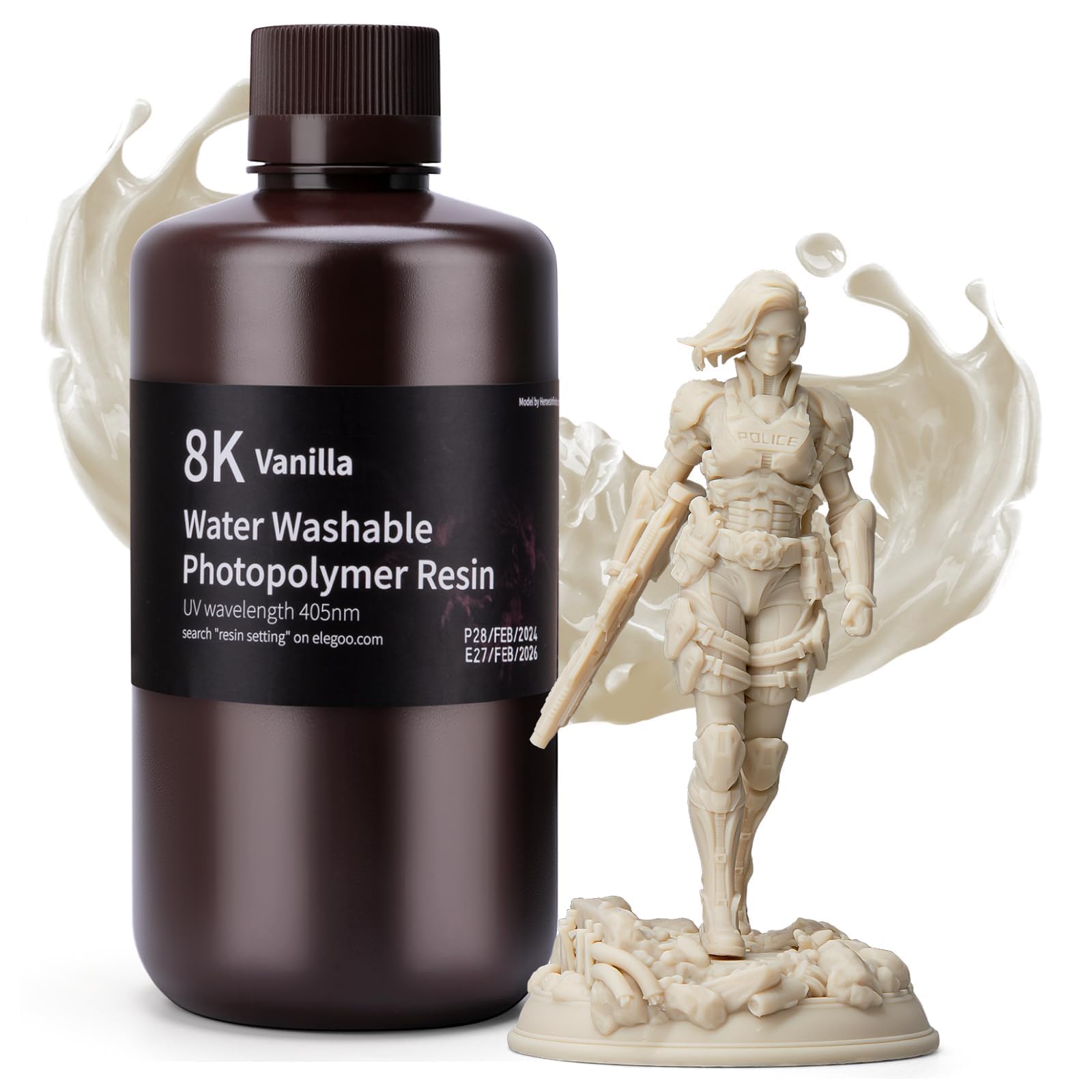 ELEGOO Water Washable 8K Photopolymer Resin 1000g Vanilla, 405nm Highest Precision Resin Rapid Printing Low Shrinkage LCD UV-Curing for LCD 3D Printer Suitable for Saturn Series-image-44
