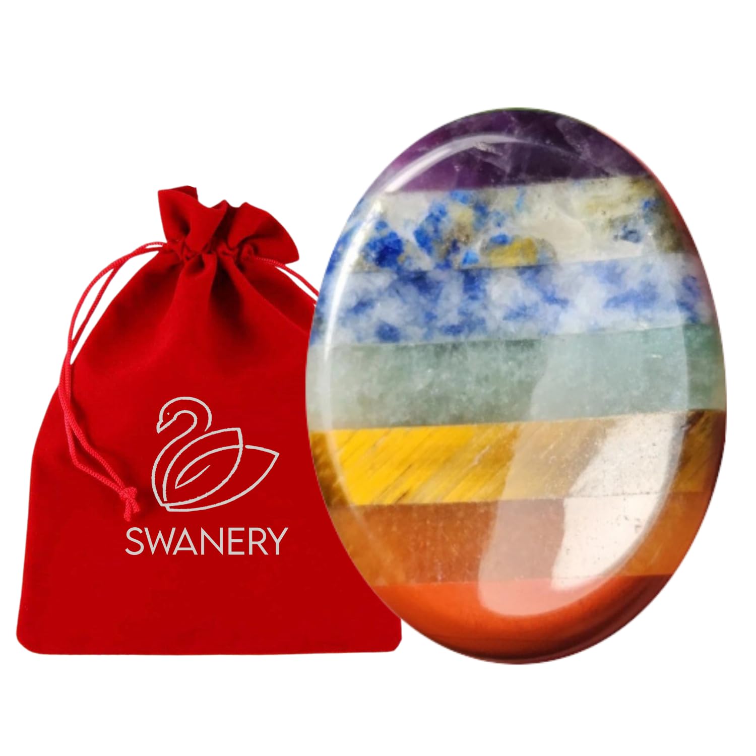 Thumb Worry Stone for Anxiety 7 Chakra Crystals Healing Stones, Oval Chakra Worry Stone, Meditation Crystal