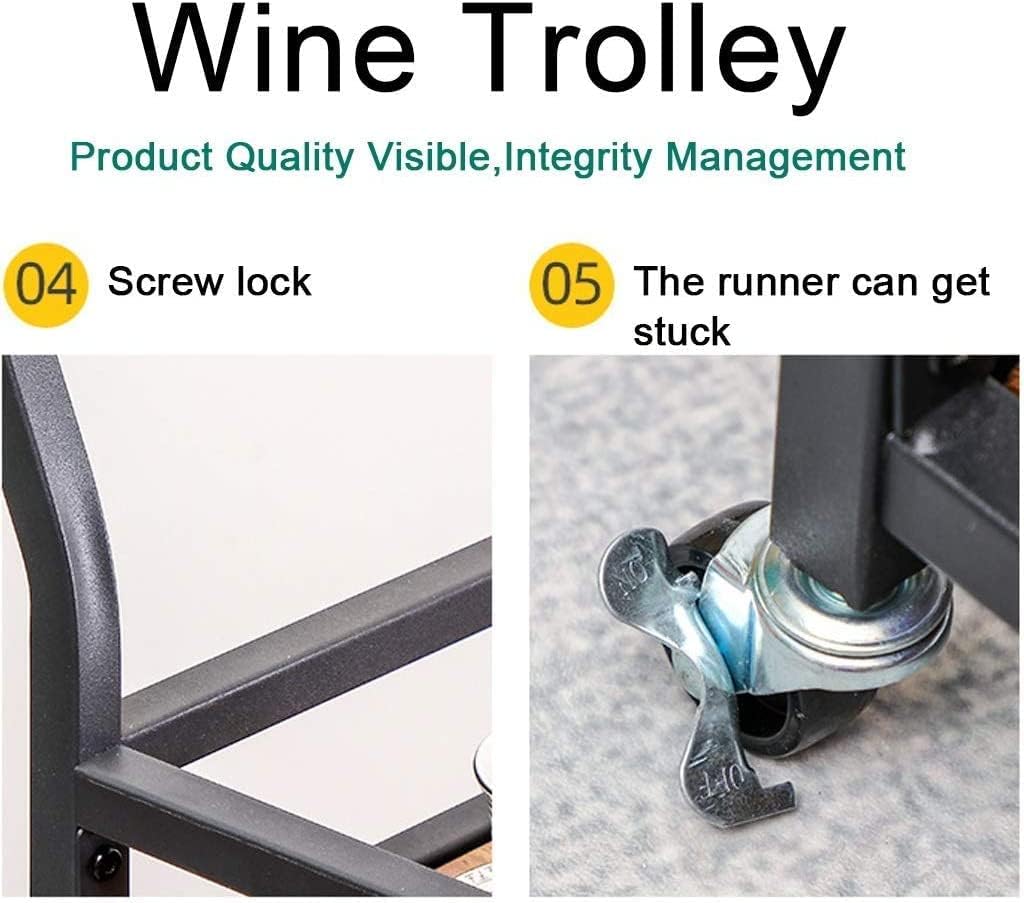 Bar Cart, Home Bar Hotel Serving Cart Wine Cart - Bar Serving Cart Home Rustic Mobile Kitchen Serving cart,Industrial Vintage Style Wood Metal Serving Trolley with Wine Rack