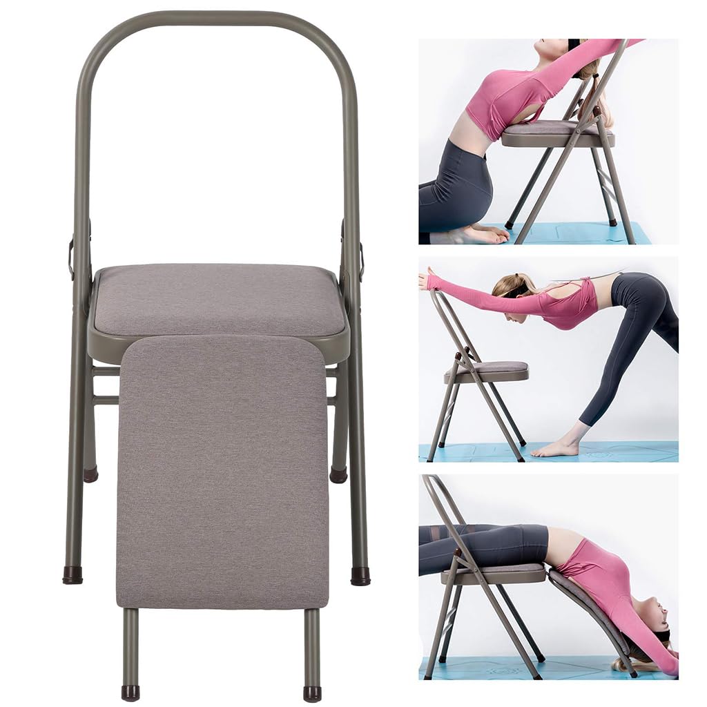 Sedia da yoga con supporto lombare, sgabello multifunzionale con cuscino rimovibile, per pilates, inversione e supporto posturale