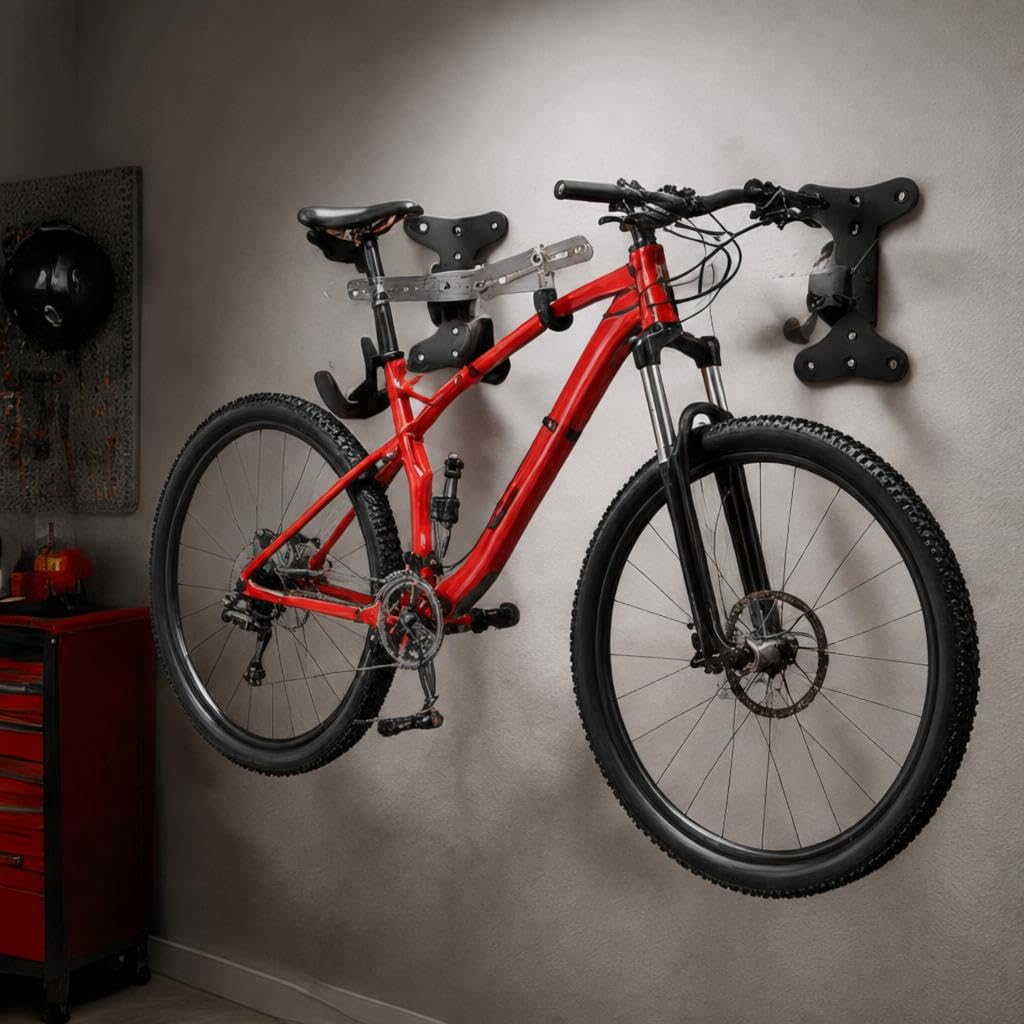 Fahrrad Wandhalterung Klappbar Alu Verstellbare Haken Kratzfrei Schwerlast | Abstand, Neigungswinkel, Rahmengeometrie, Indoor-Training, Keller, Gummiüberzug, Massivholzbalken