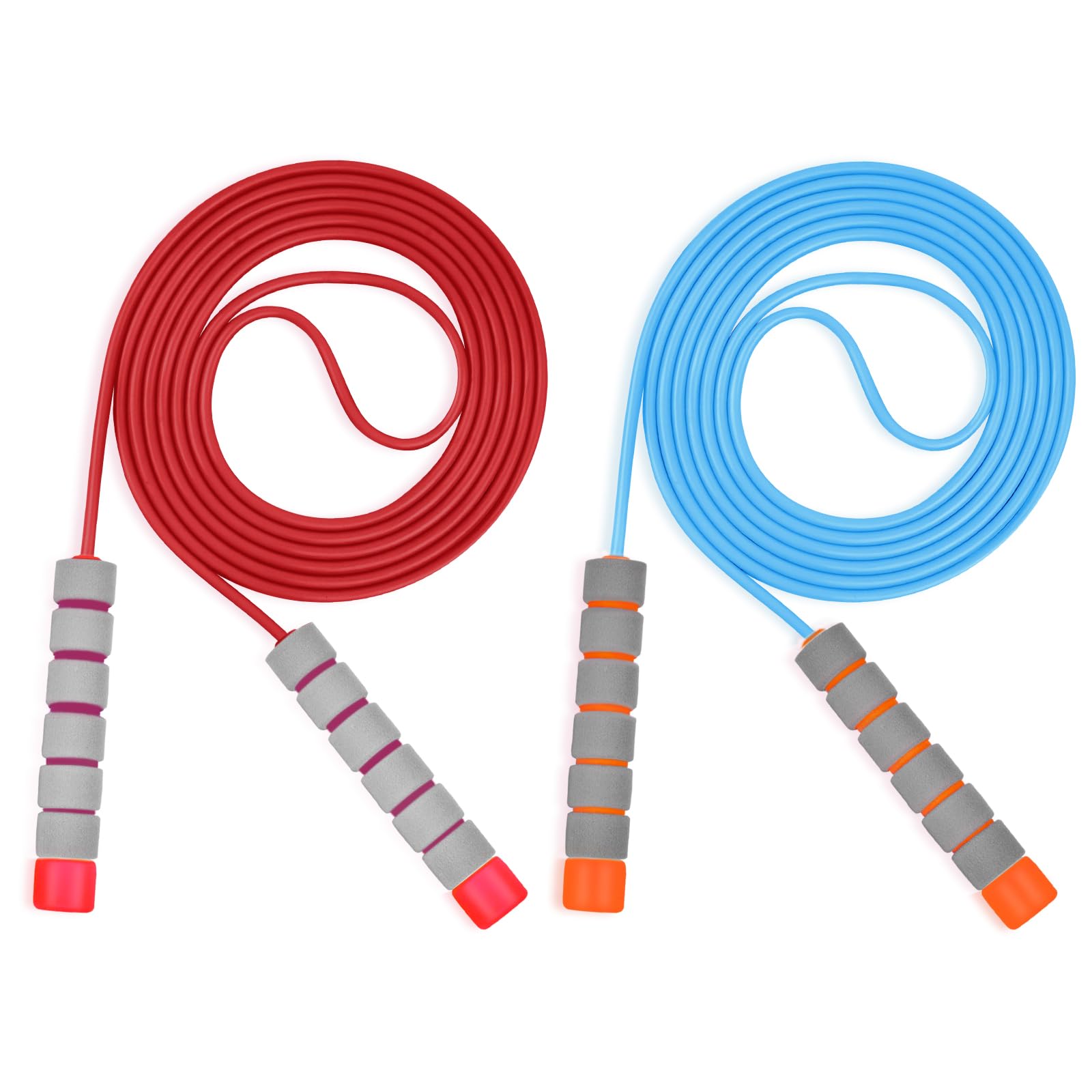 Flintronic Skipping Ropes for Children, 2 Pack Adjustable Jumping Rope for Kids, 2.6m Skipping Rope with Skin-Friendly Foam Handles, Soft Jump Rope for Girls Boys Exercise Workout Outdoor,Red+Blue