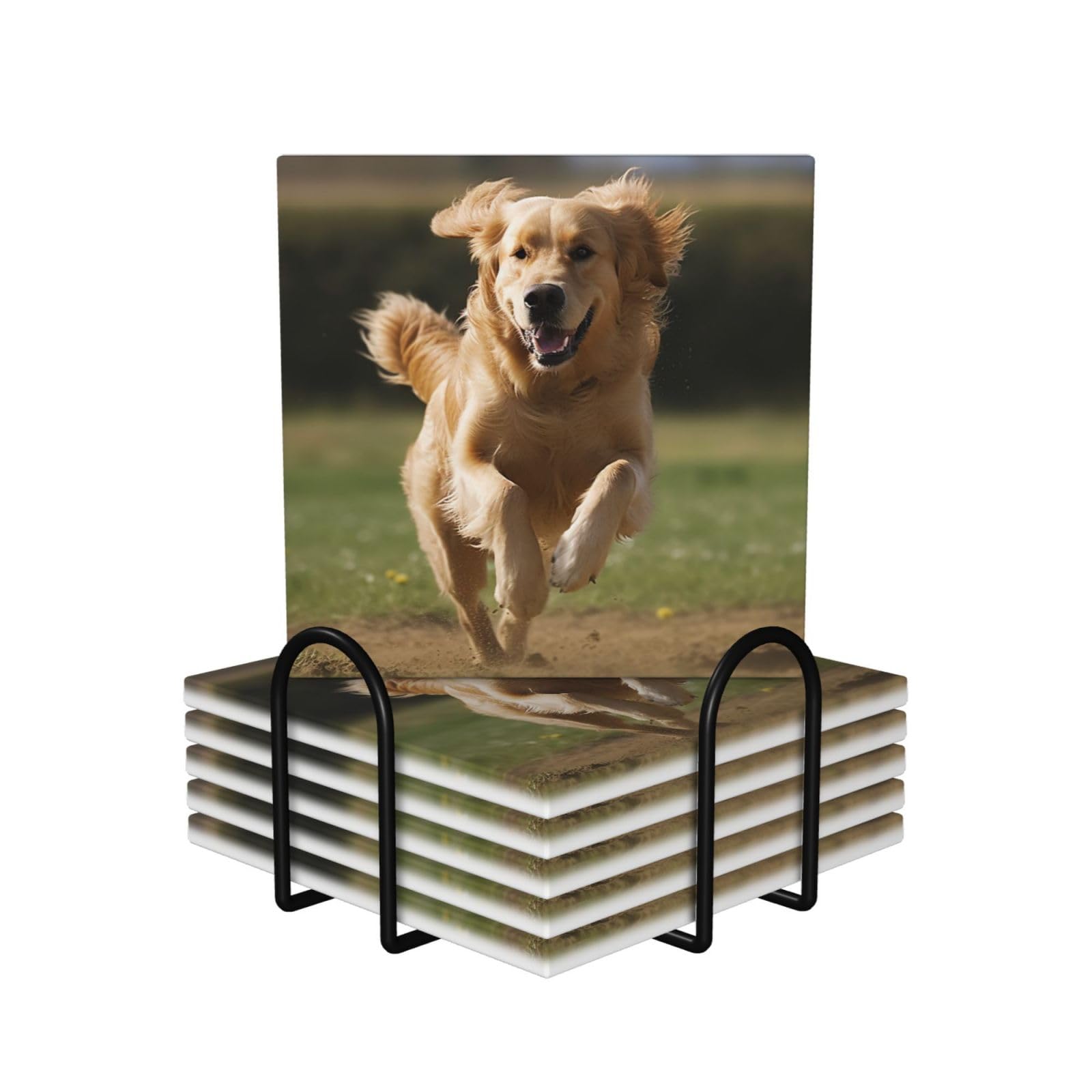 Dessous de verre Golden Retriever en céramique avec support absorbant pour verres et tasses Lot de 6