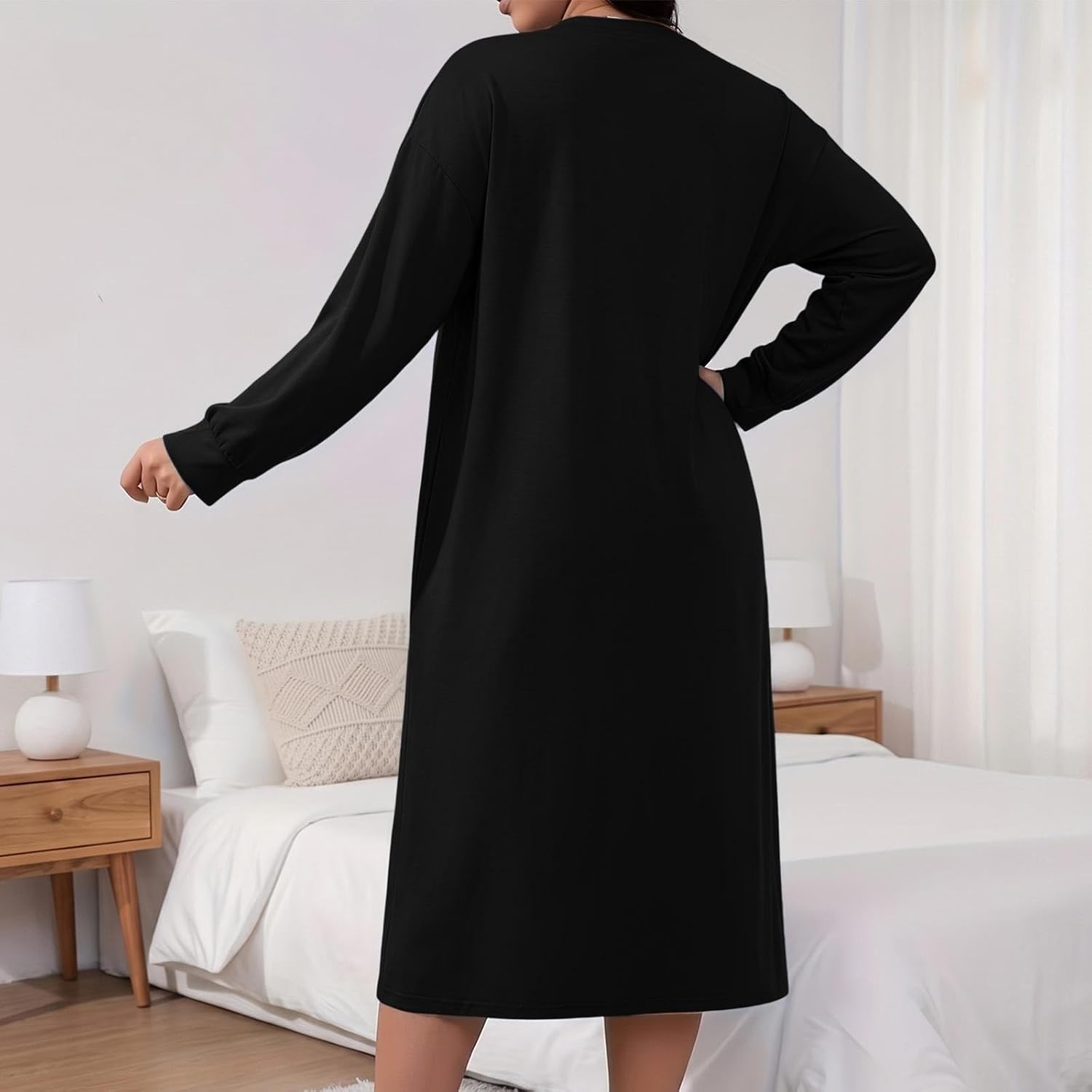 Womens Plus Size Henley Tunic Tops Long Sleeve Casual Sleep Shirts
