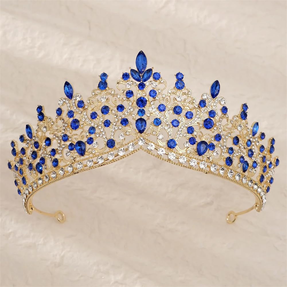 Corona e Tiara con Strass di Cristallo per Donne e Ragazze, Gioielli per Capelli da Sposa e da Festa (Oro)