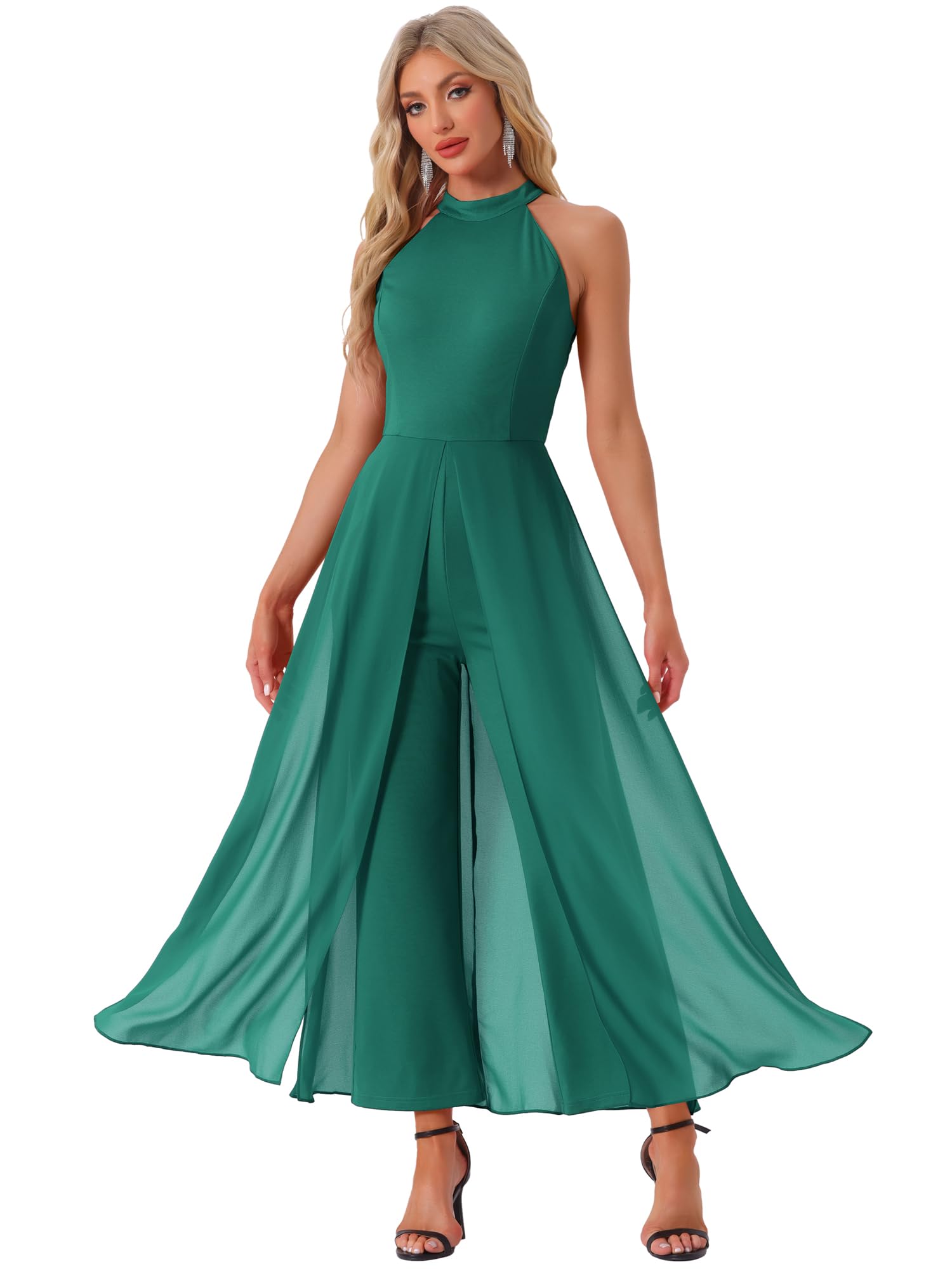 Mono de fiesta elegante en gasa fluida y sofisticado diseño halter 7