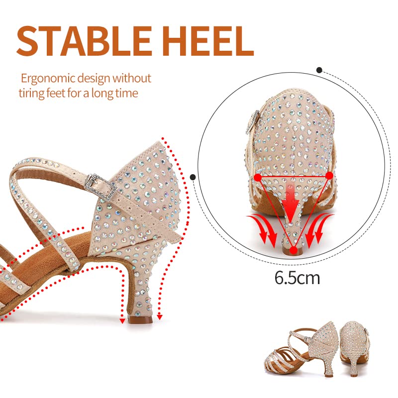 DKZSYIM Women Latin Dance Shoes Rhinestone Ballroom Salsa Performance Dancing Shoes,Model 4043