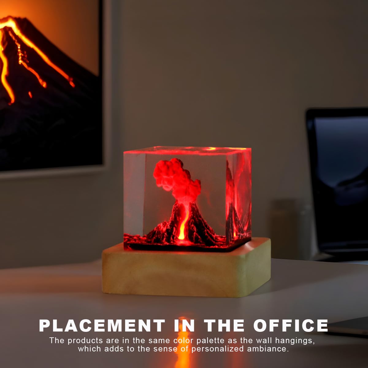 Lámpara de lava – Adorno de luz nocturna de erupción de volcán 3D – Resina epoxi USB Mini luz nocturna roja decoración de habitación para niños, adultos, dormitorio, oficina – Regalo creativo de