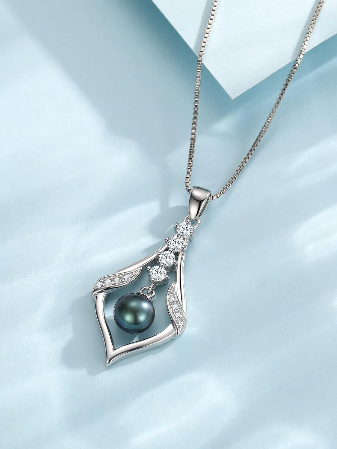 Tahitian Black Pearl AAAA 18K Gold Plated Sterling Silver Trendy Pendant Necklace for Women Wife Mom Girlfriend Valentine Her Jewelry Gift for Anniversary Birthday Christmas - Image 2